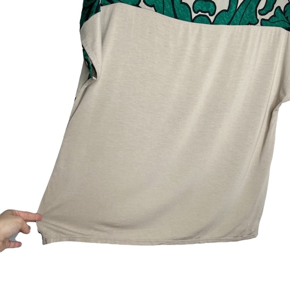 Alfani Damask Print Green & Beige Boxy Fit Short Sleeve Blouse - Picture 12 of 13